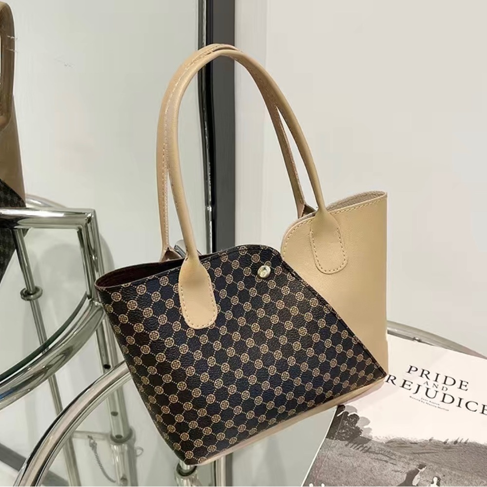 Brown Checkered Pattern Mini Tote Bag